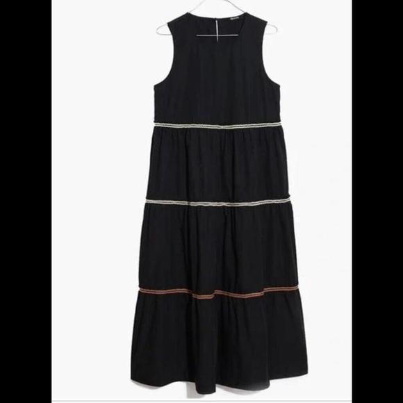 Madewell Maxi Dress M Rickrack Cattail Black Ruffle Tiered Colorful Yellow Pink - Picture 2 of 3